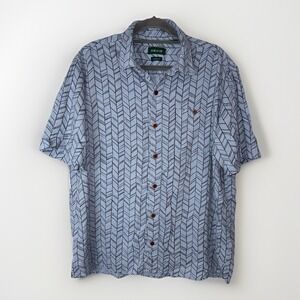 Orvis Classic Fit Short Sleeve Button Down Shirt L Blue Geometric Hemp Lyocell